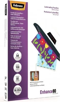 Image de Fellowes® 5302202 Film à plastifier Enhance Mikron Peel & Stick - A4, brillant, 80 mym, 100 pièces