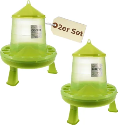 Produktbild von 2er Set Futterautomat Hühner mit Füßen Hühnerfutter Automat Geflügel Futterspender Futtertrog Wachteln Hühnerfutterautomat grün 4 Kg