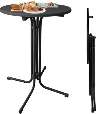 Image de LZQ Ø80 cm Table de bistrot Table de bar ronde pliante Table de fête Table de jardin pliante avec pieds réglables 110 cm de haut Résistante aux intempéries et à la chaleur, noire