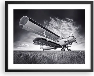 Produktbild von Gerahmtes Poster - Schwarzer Rahmen - Flugzeug An-2 Schwarzweiß - 50x40 cm - Wand Bild - Wanddeko - Wandbilder - Wandposter - Bilderrahmen - Bilder - Kunstdruck - Wandbild - P2BAA50x40-4363