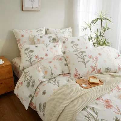 Immagine prodotto di Set di lenzuola matrimoniali 200x220 cm, motivo floreale, colori rosso, grigio e bianco, in microfibra, composto da 3 pezzi, con chiusura a zip
