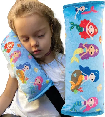 Produktbild von HECKBO® Meerjungfrau Auto Schlafkissen für Kinder - maschinenwaschbar – kuschelweich - hochwertiges Auto Gurtkissen, Gurtschoner, Gurtkissen, Gurtschutz, Auto Kissen, Reisekissen, Urlaub - 30cm x 12cm