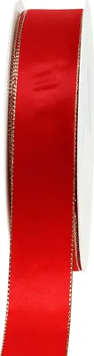 Produktbild von Satinband Rot Goldkante 25mm x 40m Weihnachtsband Geschenkband Deko Schleifenband
