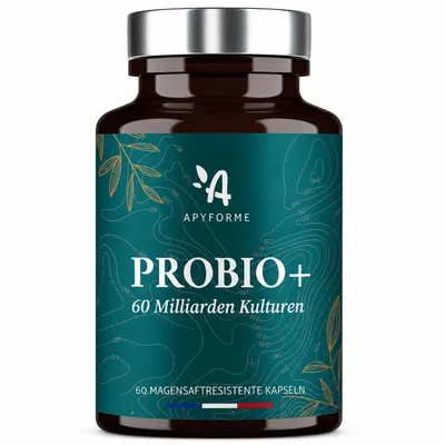 Produktbild von Apyforme - Milchsäurebakterien - Bis zu 60 Milliarden KBE/Tag - 10 Exklusive Bakterienstämme inkl. Lactobacillus - 60 Magensaftresistente Kapseln