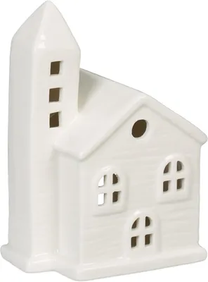 Productafbeelding van Waxinelichthouder huisje, kerk, lichthuisje voor 1 theelichtje, HxBxD: 13,5 x 10 x 7 cm, kerst, porselein, wit