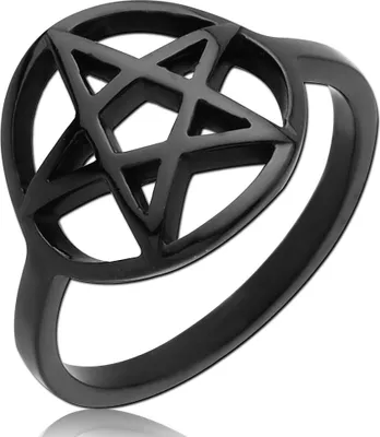 Produktbild von viva-adorno Gr. 60 (19,1 mm Ø) Edelstahl Ring Damen Ring Pentagramm schwarz beschichtet schmal Gothic RS62,