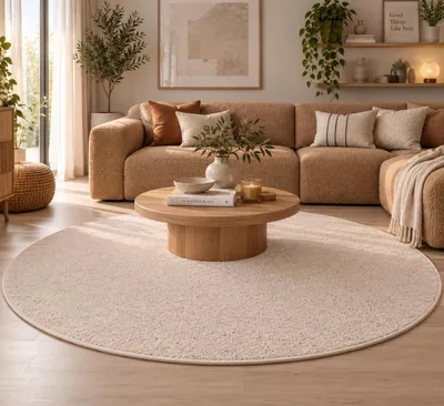 Produktbild von Natur Teppich Wolle Berber Beige Rund, Größe:240 cm Rund