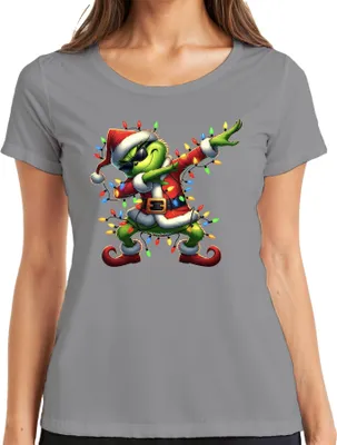 Produktbild von Grinch Dabbing Weihnachten Santa Lichterkette Lustig Geschenk Damen T-Shirt, Grau, 3XL