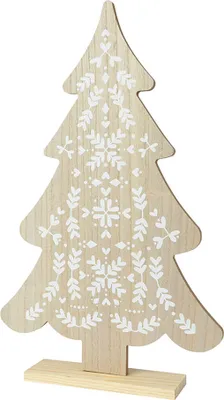 Produktbild von Kleiner Holz-Weihnachtsbaum mit weißen Details, 30x6x48cm. Basics