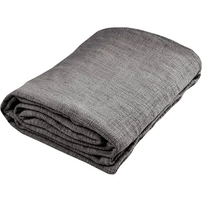 A folded gray blanket on a white background.