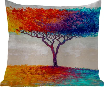 Produktbild von MuchoWow® Outdoor Kissen - Gemälde - Ölfarbe - Baum - Regenbogen - 60x60 cm - Wetterfest - Lounge Kissen - Dekoration - Schlaf Kissen