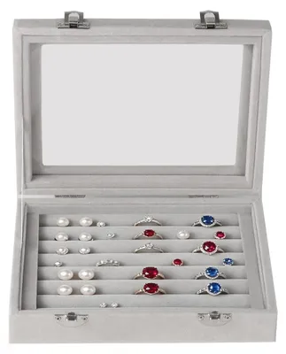 Image de Boîte à bijoux - 7 compartiments - Couvercle en verre - Coffret à bijoux en bois - 20 x 15 x 4,6 cm