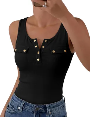 Produktbild von Damen Tanktop, Schwarz – Ärmellos, Rippstrick, lässig