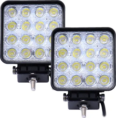 Produktbild von Greenmigo 2x48W 16 LEDs Flutlicht LED Arbeitsscheinwerfer Außenstrahler Offroad Lampe Zusatzscheinwerfer für Jeep SUV 12-24V Schwarz Aluminium Druckguss IP67