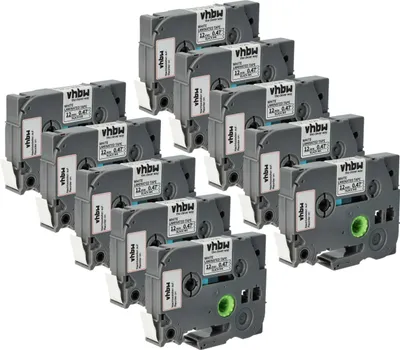 Produktbild von vhbw 10x Schriftband-Kassette kompatibel mit Brother PT 1005FB, 1010NB, 1010, 1005F, 1005BTS Etiketten-Drucker 4m x 12mm Schwarz auf Weiß, Laminiert