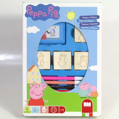 Produktbild von PEPPA PIG Stempel Set für Kinder ab 3 Jahren mit 4 Briefmarken, Stempelkissen und 7 Stiften