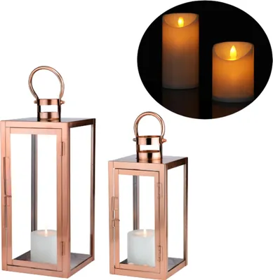 Image de lot de 2 lanternes LED design scandinave Balcon Lanterne de jardin Marra Cuivre