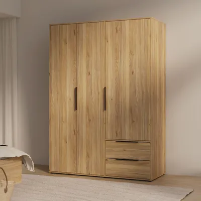 Image de Armoire de chambre Chene, 3 portes battantes, 2 tiroirs, L144,4 x P59 x H200,1 cm, ORKNEY