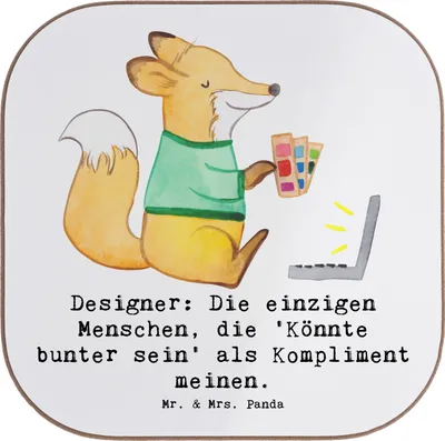 Produktbild von Mr. & Mrs. Panda Untersetzer Tasse Designer Kompliment - Weiß - Geschenk, Tassen, Farben, Geschenke für Berufstätige, gläseruntersetzer, Coaster, Gläser, Berufsleben