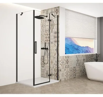 Productafbeelding van TRINITY BLACK Hoekdouchecabine, 900x900 mm, hoekinstap, rechts