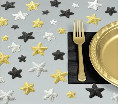 Produktbild von Streudeko Sterne "Glitz & Glam" - Gold Schwarz Silber 32 Stück