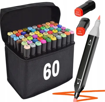 Produktbild von Alkoholmarker Marker Stifte Doppelseitig Set 60 Stück + Beutel