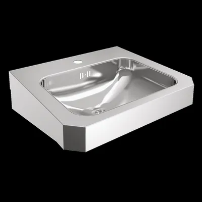 Image de Meuble de salle de bain KWC, modèle ANIMA, en acier inoxydable, dimensions 500x150x446 mm, avec débord et robinet intégré