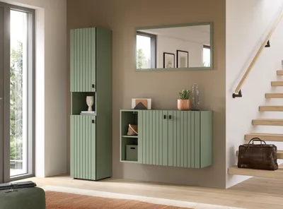 Produktbild von Garderoben-Set >Station< in Smoke Green - 161x192x37cm (BxHxT)