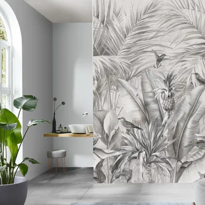 Produktbild von NEWROOM Tapete Hawaiiana Grey Grau Vliestapete - Modern Dschungel Palmen Germany
