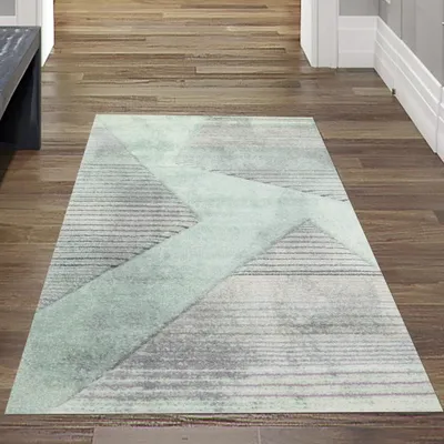 Produktbild von Moderner Teppich Wohnzimmer abstraktes Muster gestreift schwarz grau grün rosa - pflegeleicht Größe - 80 x 150 cm