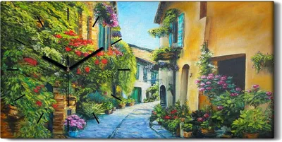 Produktbild von Dekor Leinwand Uhr Wandbilder 60x30 Blumen Straße in der Stadt Italien - schwarze Hände