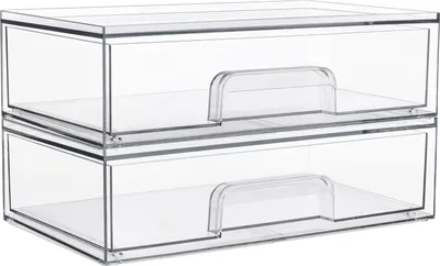 Produktbild von Transparente stapelbare Schubladen, 30,5 cm breit, 2 Stück, Acryl-Kunststoff-Organizer für Make-up-Paletten, Kosmetika und Schönheitsbedarf, ideal für Schminktisch, Badezimmer, Schrank