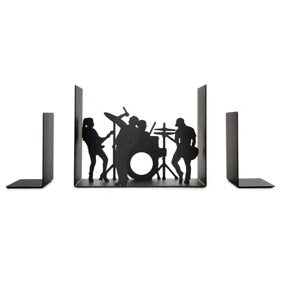 Image de Balvi The Band Bookend - Black Metallic - Design élégant pour une organisation élégante de la bibliothèque. Améliorez l'esthétique de vos livres avec ce support de livre en métal.