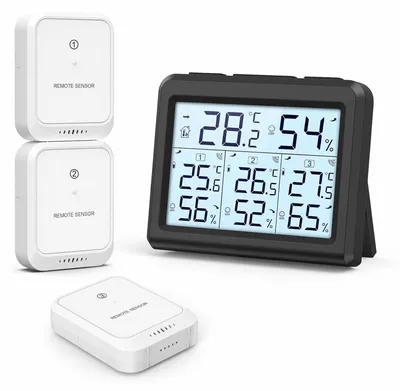 Produktbild von Drahtloses LCD Thermometer Hygrometer mit 3 Sensoren