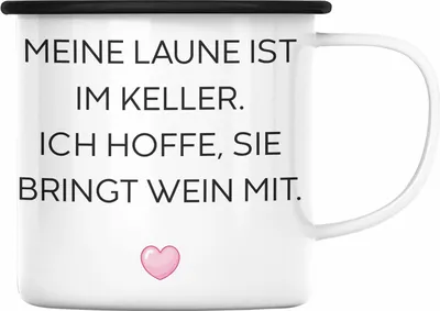 Produktbild von Trendation - Lustige Emaille Tasse mit Spruch für Frauen Männer Arbeit Büro Lustig Emaille Tassen Becher mit Sprüchen Kollegin Geschenk Sarkasmus Wein Liebhaberin (Schwarz)