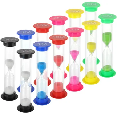 Productafbeelding van Een selectie van 12 zandlopers, set zandlopers, gekleurde zandlopers, timer, 30 seconden, 1 minuut