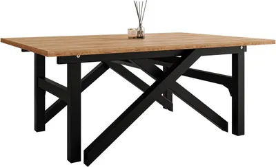 Produktbild von MIRJAN24 Couchtisch und Esstisch Xena Bis, 2-in-1, Rahmen aus Stahl (Farbe: Schwarz / Eiche Craft Gold)