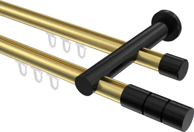 Produktbild von Interdeco Innenlaufstange / Gardinenstange mit Innenlauf Messing-Optik / Schwarz, Typ Platon Elanto (Rillenzylinder), 20 mm Ø 2-läufig, 120 cm