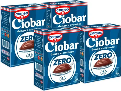Produktbild von 4 x Cameo Ciobar Zero, vorbereitet für heiße Schokolade mit Null Zucker, dicht und cremig, Box mit 5 Beuteln, 76 g [4 Packungen]
