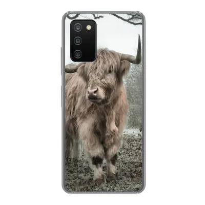 Produktbild von MuchoWow® Handyhülle Schutzhülle Hülle für Samsung Galaxy A03s Schottischer Highlander - Wald - Nebel - Kuh - Tiere - Natur Silikon Softcase Handy Hülle - Schutz