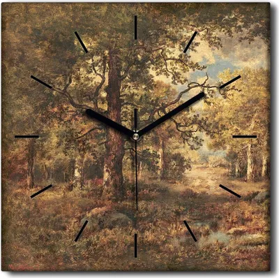 Produktbild von Coloray Uhr auf Leinwand 30x30 cm Wand Uhr Dekoration Wohnzimmer Segeltuch schwarze Hände -Herbstwaldlandschaft.