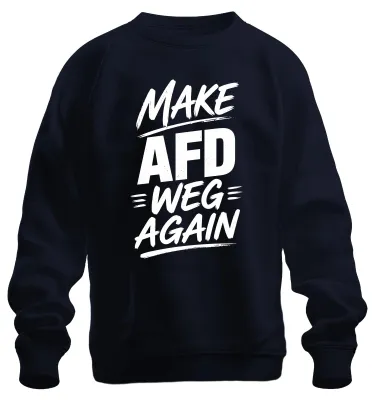 Obrázek produktu pro Tričko s nápisem "AfD už nikdy – proti pravicové politice", s ironickým podtónem, tmavě modré barvy, velikost XL
