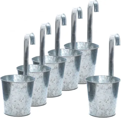 Produktbild von Zinkový kvetináč na zavesenie Ø 13 cm - sada 6 kusov - balkónové kvety bylinky závesný kvetináč