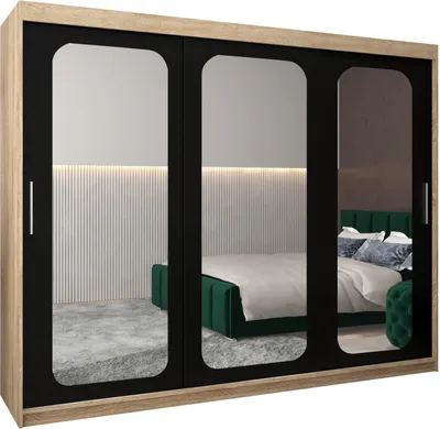 Produktbild von MEBLE KRYSPOL Promo 3250 Schlafzimmerschrank drei Schiebetüren - Sonoma + Mattschwarz