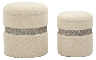 Produktbild von Saint-Moritz Ensemble: 2 Hocker mit Stauraum, Farbe: Creme, Maße: Ø40x47 cm, Ø32x38 cm