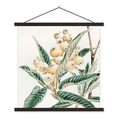 Produktbild von MuchoWow® Textilposter Obst - Blätter - Vintage - Japanisch - Skandinavisch 90x90 cm mit schwarzem Rahmen - Magnetisches