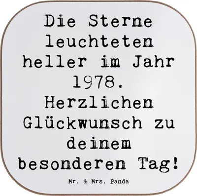 Produktbild von Mr. & Mrs. Panda Getränkeuntersetzer Spruch 1978 Geburtstag - Weiß - Geschenk, Nostalgie, Jahrgangsfeier, Untersetzer Glas, Geburtsjahr, Alter, für Gläser, Happy Birthday
