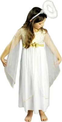Produktbild von Kinder Engelskostüm "Lucia" mit Sternen | Weiß Gold Größe: 104