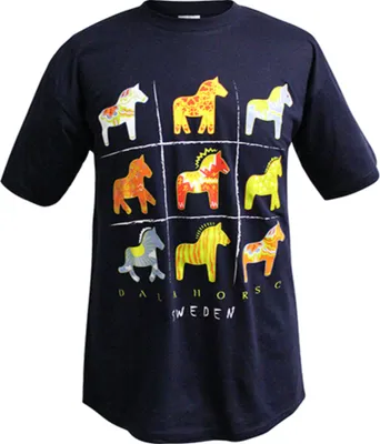 Produktbild von T-Shirt mit lustigen Dala Pferden bedruckt - schwarz - 100% Baumwolle - Größe M