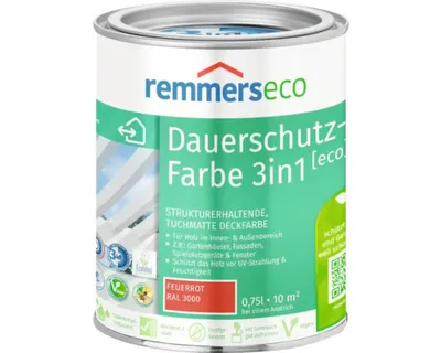Produktbild von Remmers Dauerschutz-Farbe 3 in 1 [eco] feuerrot RAL 3000 750 ml